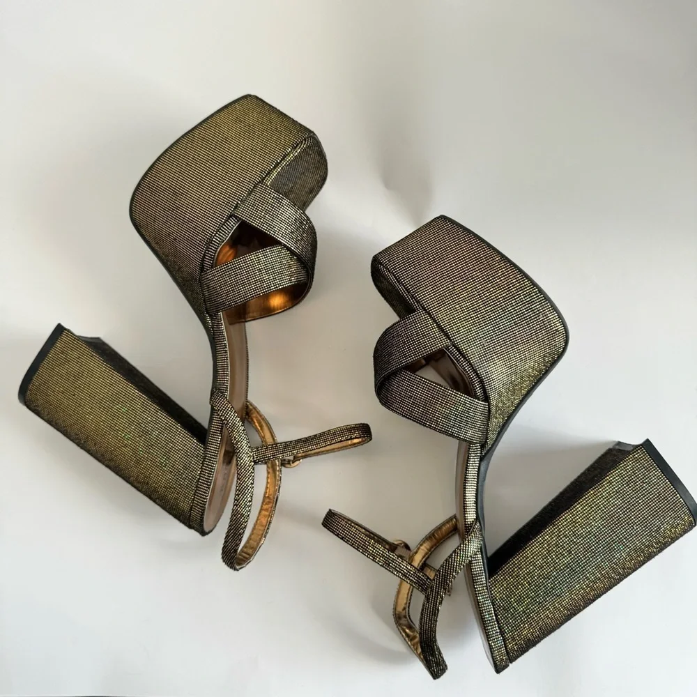 Bronze Ankle Strap Square toe Chunky  Platforms